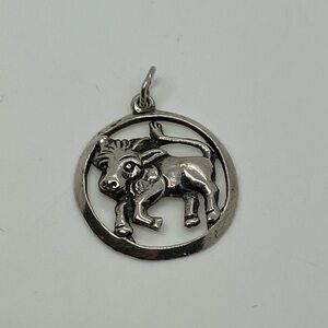 Vintage 835 Silver Taurus Bull Horoscope Zodiac Circle Charm | .9”L